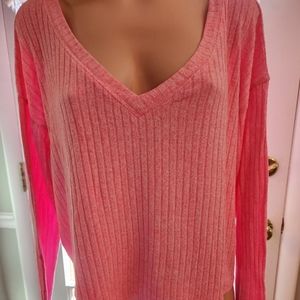 PINK VS Ribbed V Neck Top Sz Med